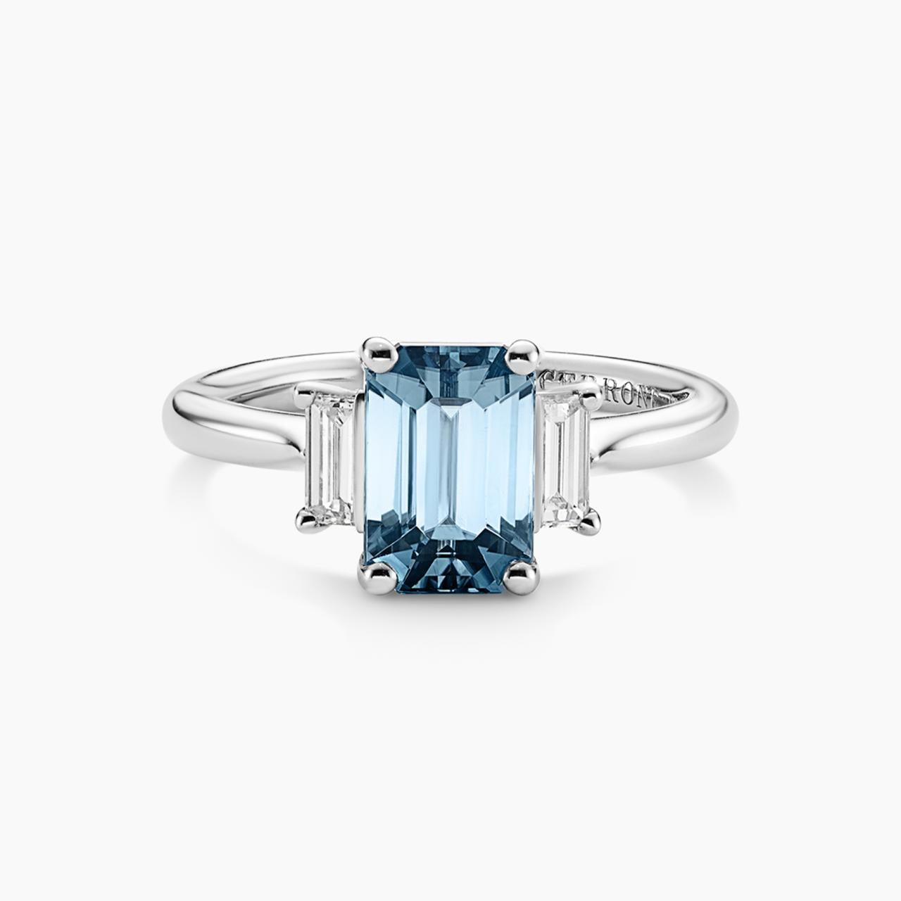 Platinum 3.33ct blue zircon emerald cut and baguette diamond ring