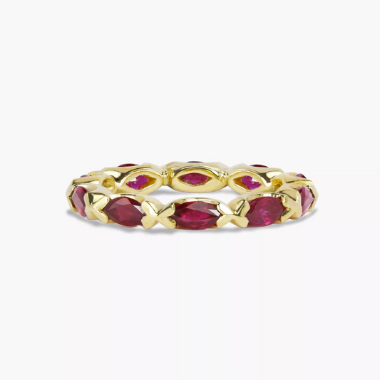 18ct yellow gold marquise cut ruby full circle ring
