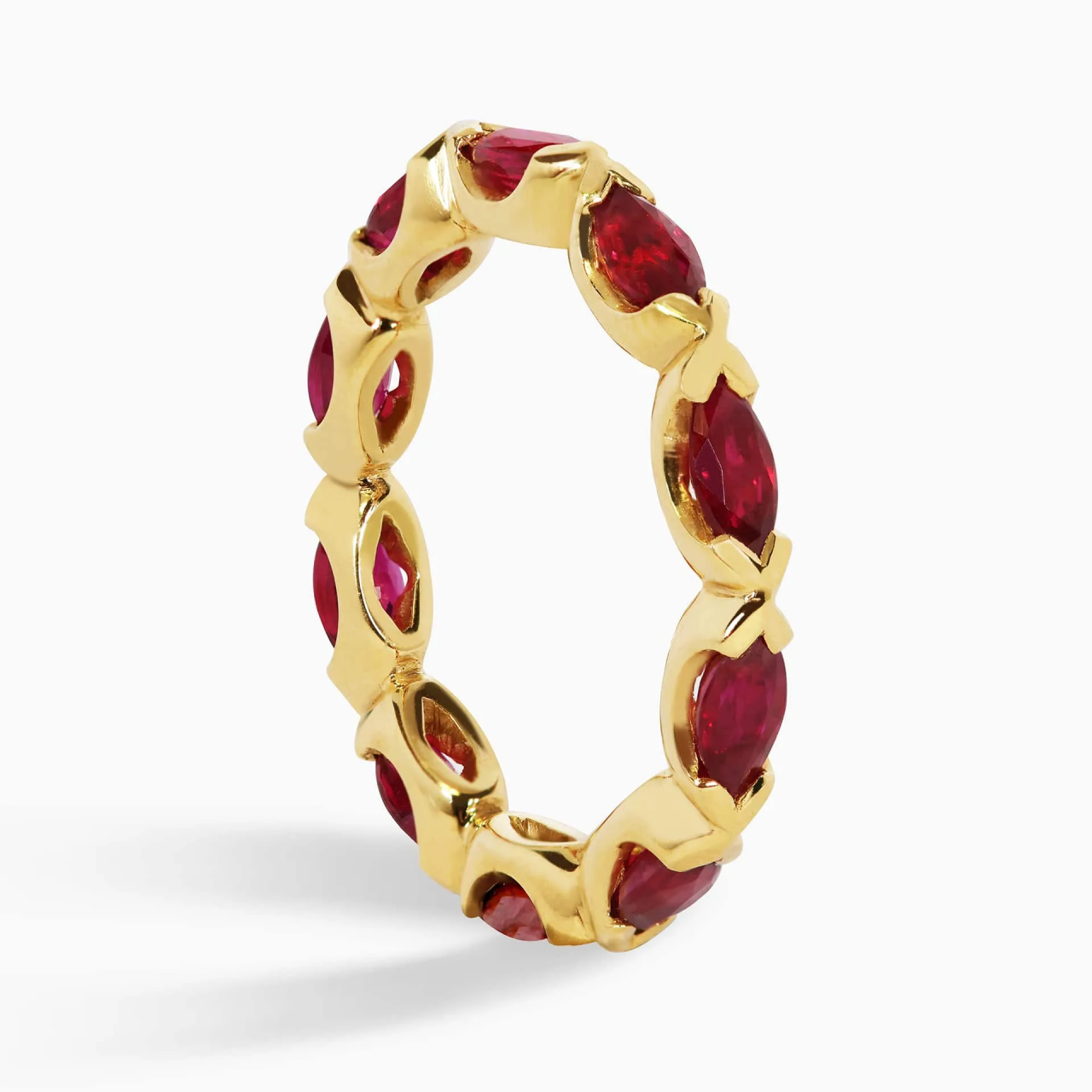 18ct yellow gold marquise cut ruby full circle ring