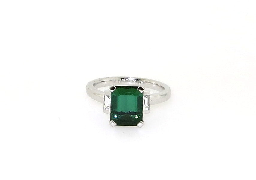 18ct white gold tourmaline and baguette diamond ring