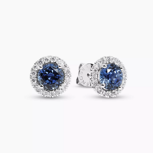 18ct white gold round brilliant cut sapphire and diamond halo stud earrings