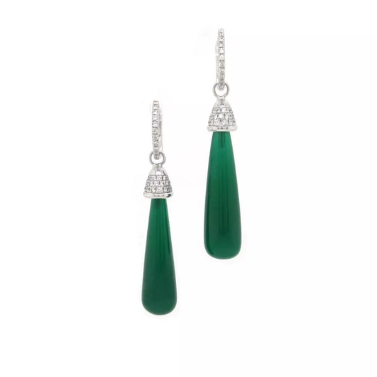18ct white gold green onyx diamond drop earrings