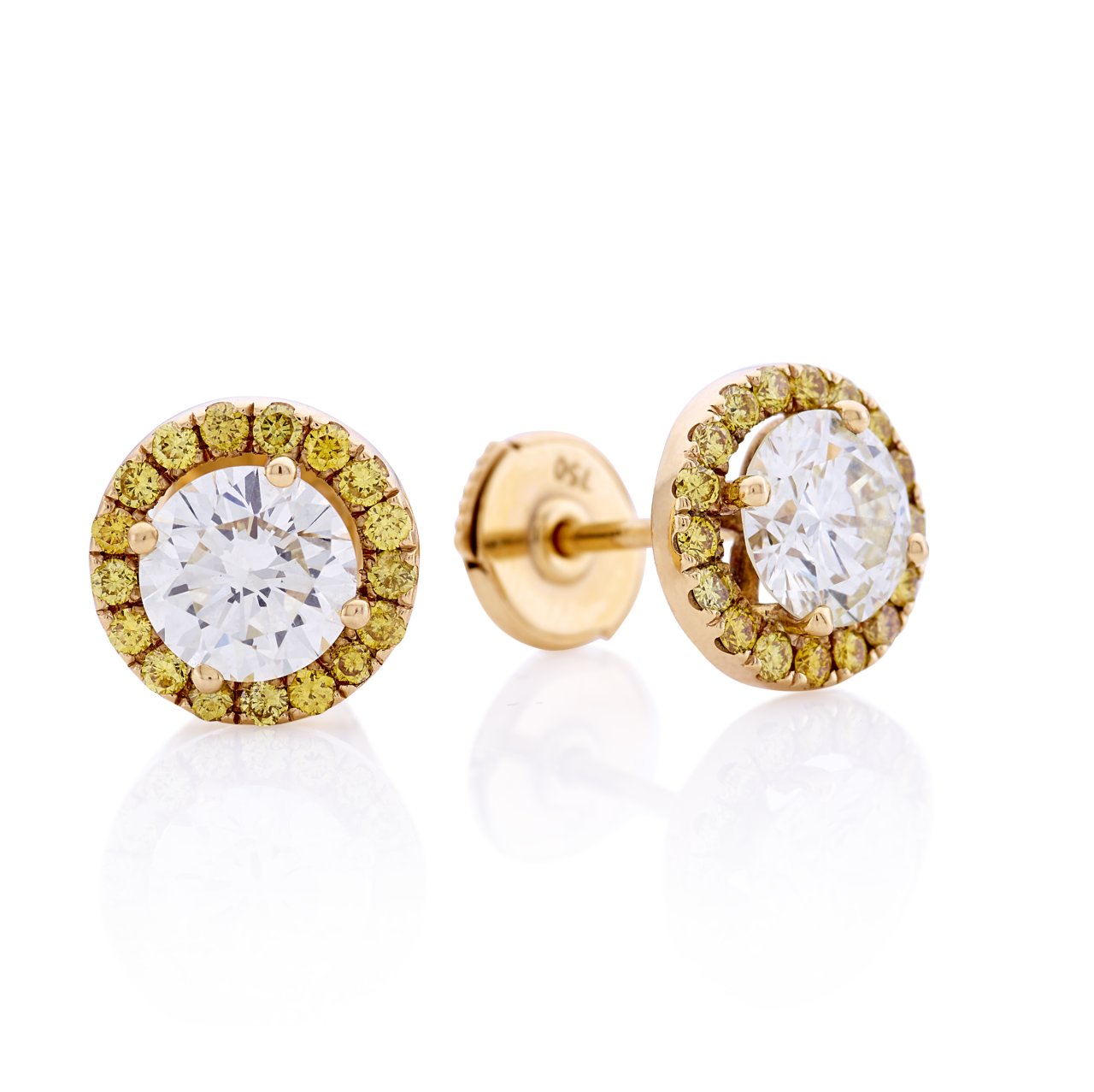 18ct Yellow Gold Diamond Stud Earrings With Yellow Diamond Halo