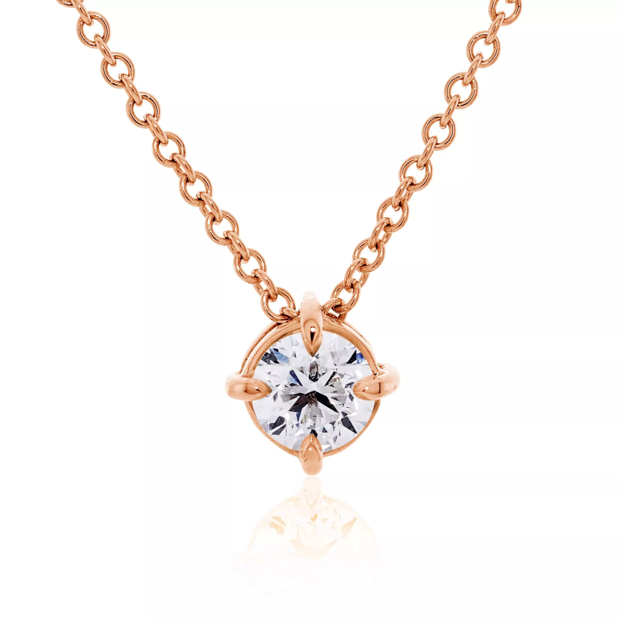 18ct rose gold 0.43ct round diamond necklace in a four claw setting