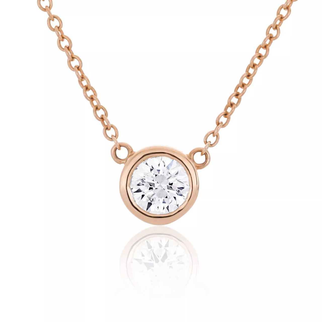 18ct rose gold 1.32ct round diamond bezel set necklace
