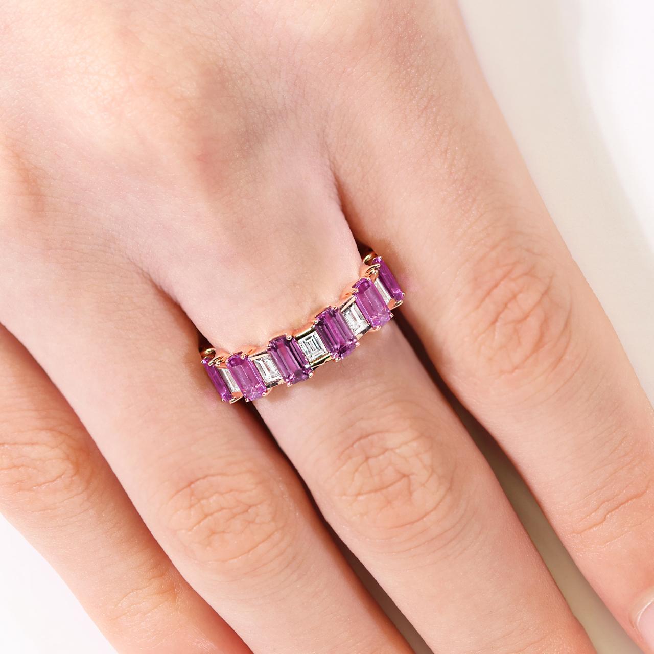 18ct rose gold diamond and purple sapphire ring