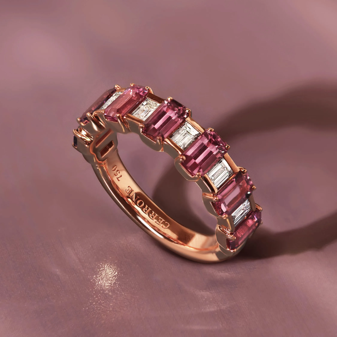 18ct rose gold diamond and pink sapphire ring
