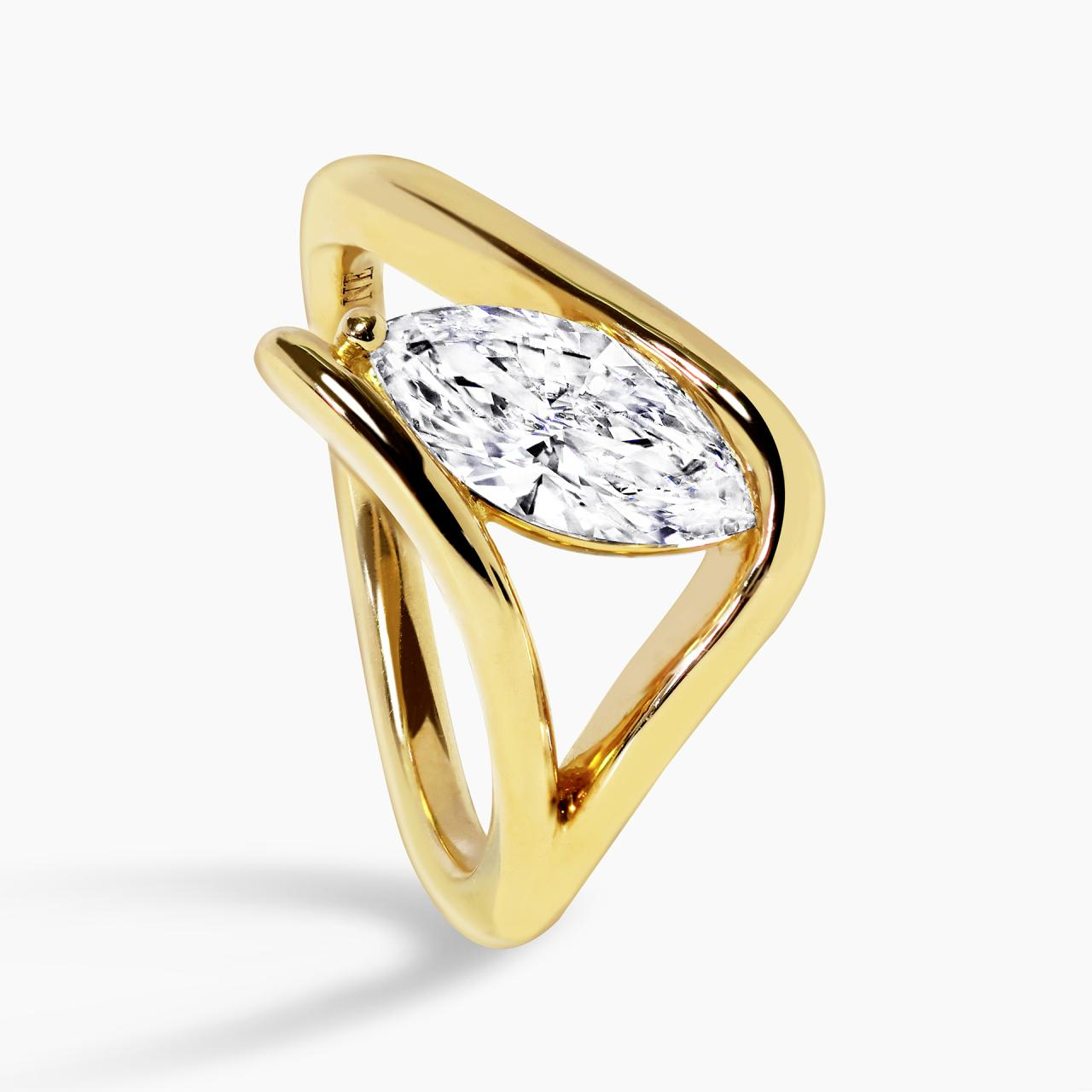 18ct yellow gold marquise LAB diamond solitaire ring side profile