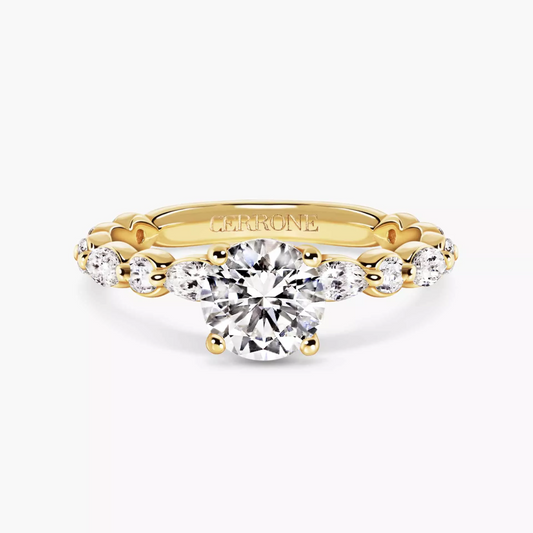 18ct yellow gold round brilliant and marquise cut diamond ring