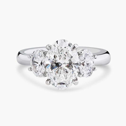 18ct white gold oval brilliant cut trilogy LAB diamond ring