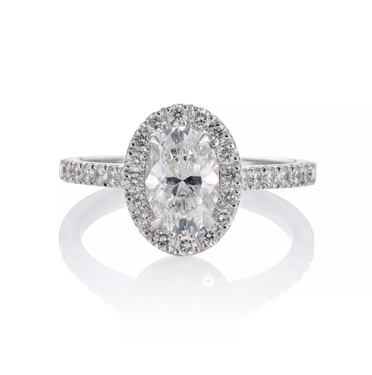 VERNAZZA - 18ct white gold oval and round brilliant cut halo diamond ring