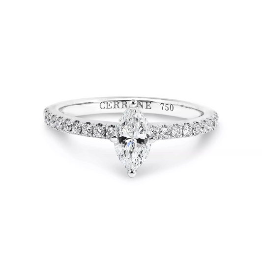 18ct white gold  0.50ct F SI1 marquise and round brilliant cut diamond ring