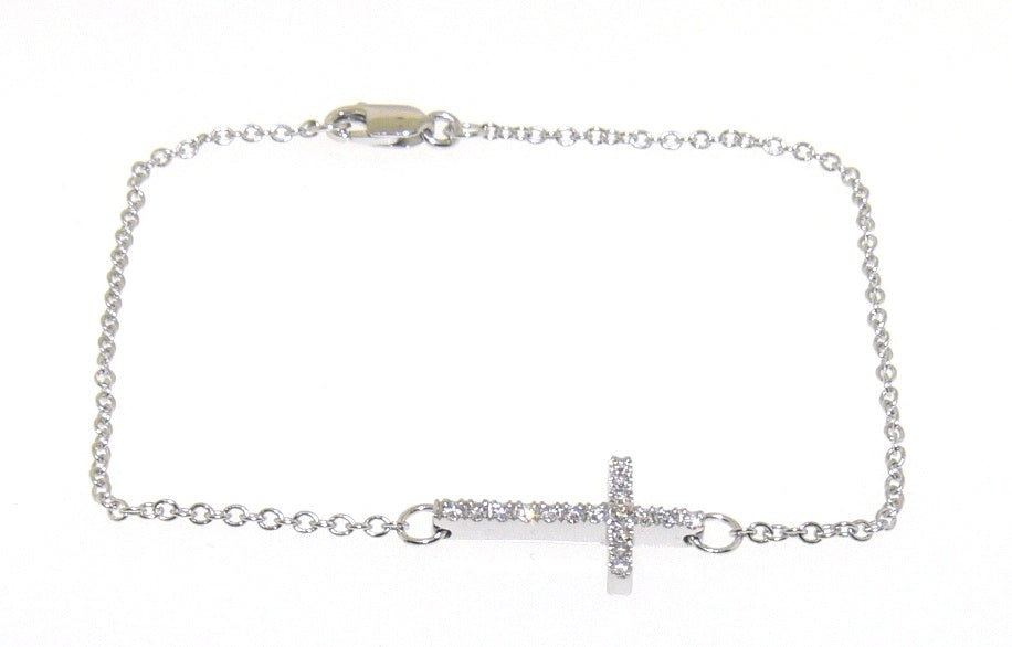 18ct white gold round brilliant cut diamonds cross bracelet
