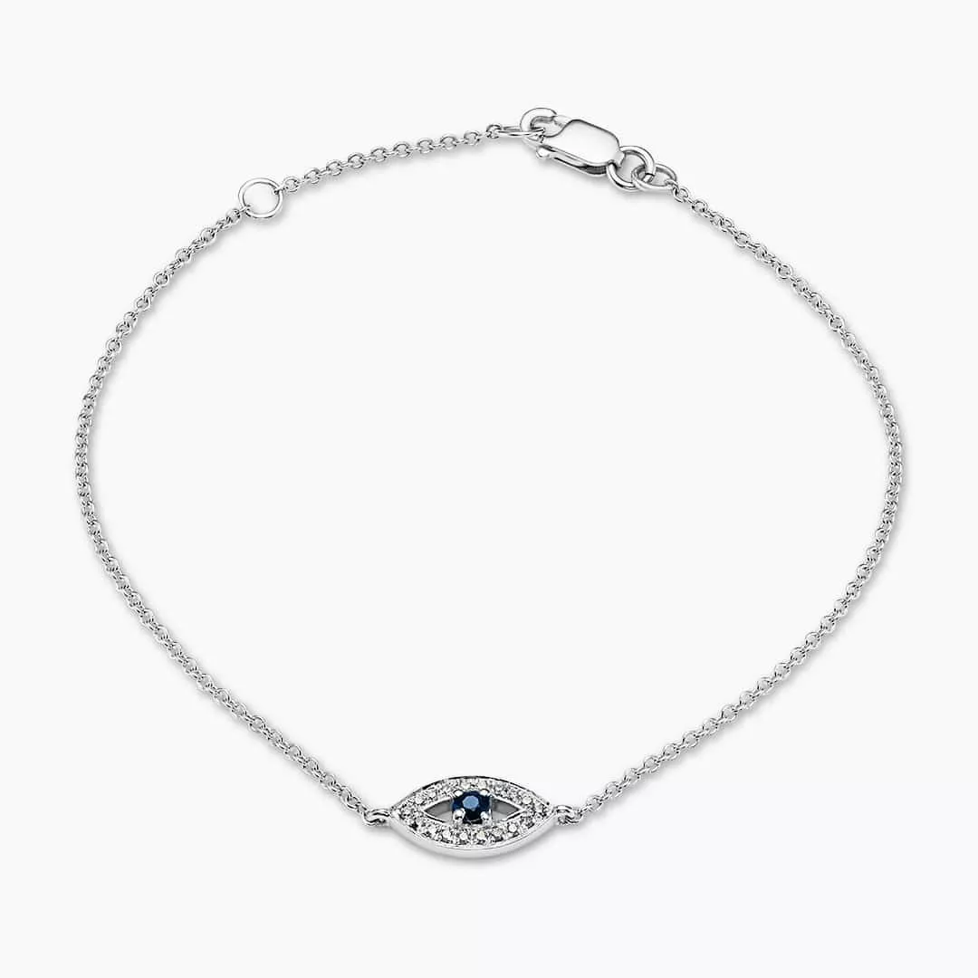 18ct white gold sapphire and diamond evil eye bracelet