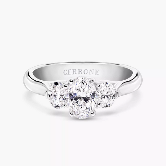 18ct white gold oval diamond trilogy ring