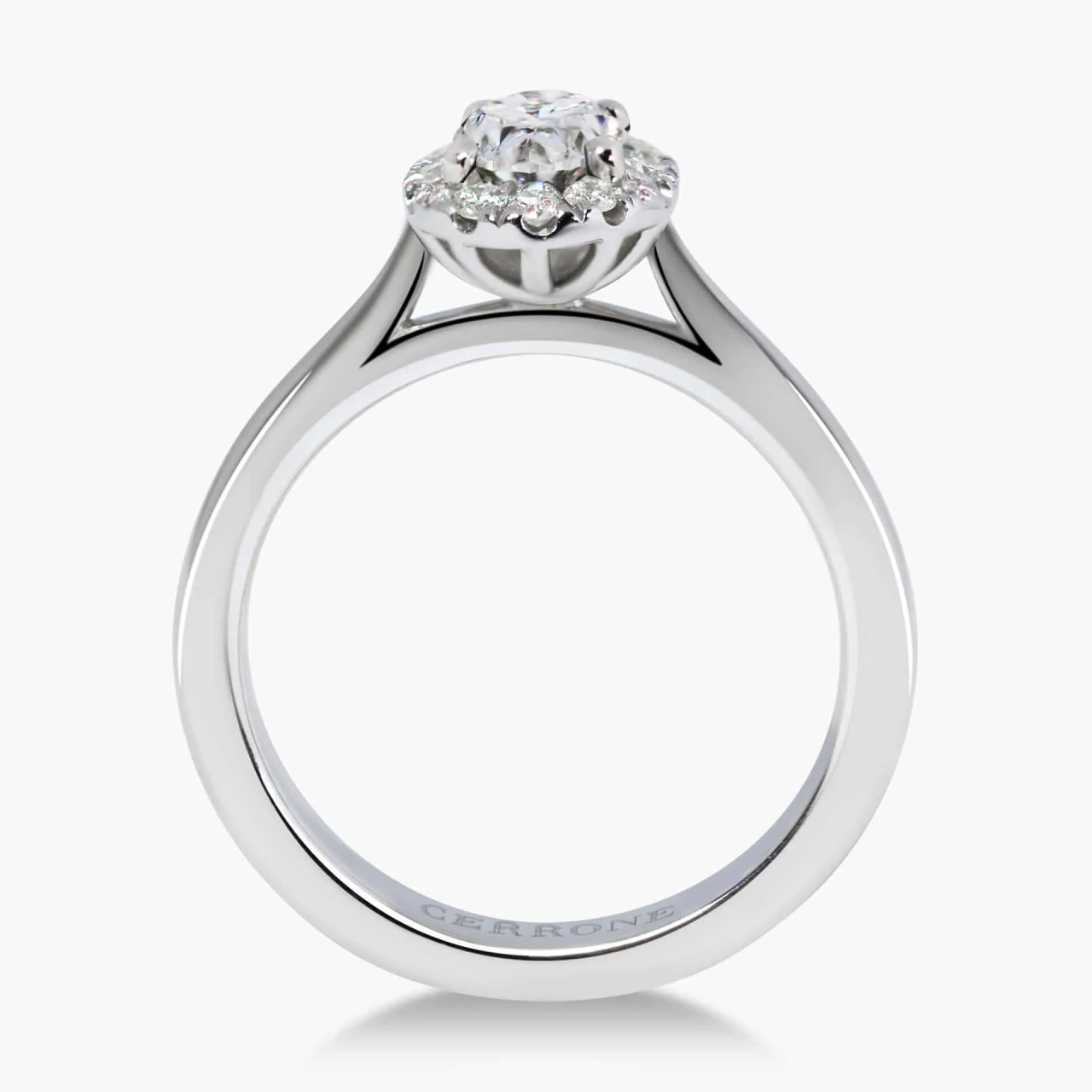 18ct white gold oval and round brilliant cut diamond halo ring