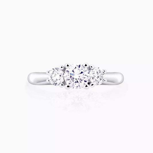 Platinum 0.40ct F SI round brilliant cut diamond trilogy ring