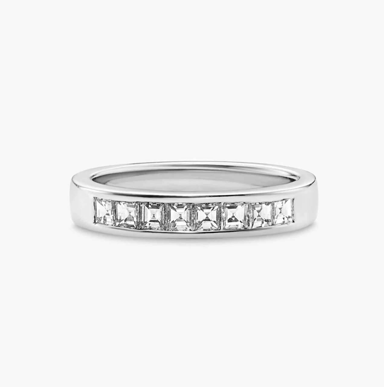 18ct white gold carre cut diamond channel set ring