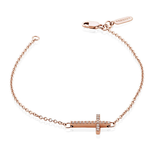 18ct Rose gold round brilliant cut diamonds cross bracelet