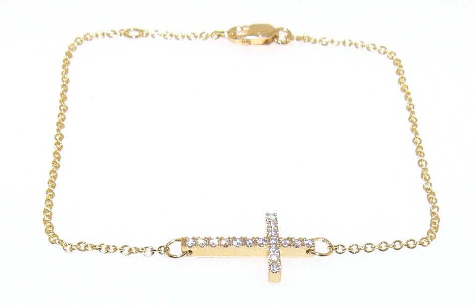18ct Yellow gold round brilliant cut diamonds cross bracelet