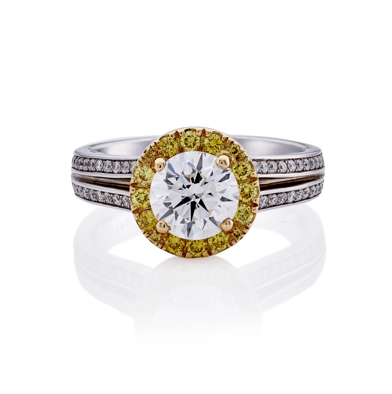 18ct yellow and white gold round brilliant cut yellow and white split band diamond ring