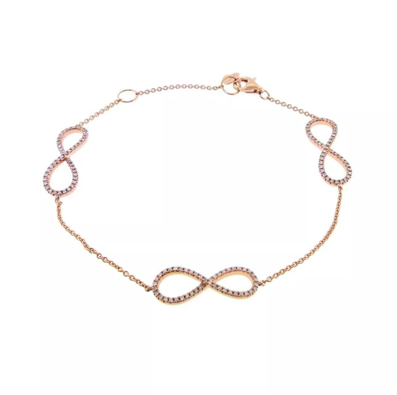 18ct rose gold triple diamond set infinity bracelet