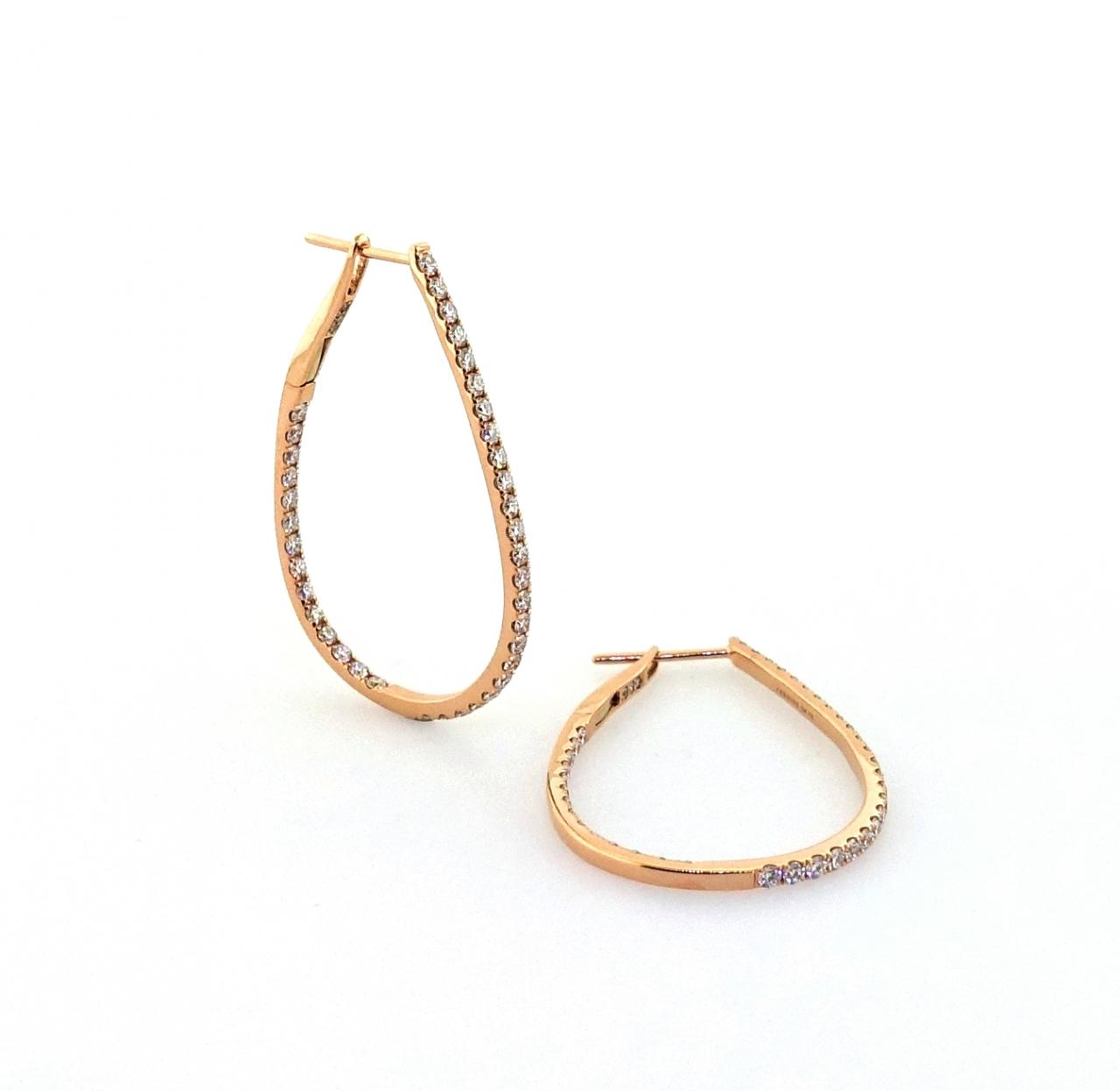 18ct rose gold diamond claw set pear shape hoop earrings