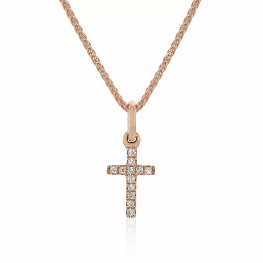 18ct rose gold diamond set small cross