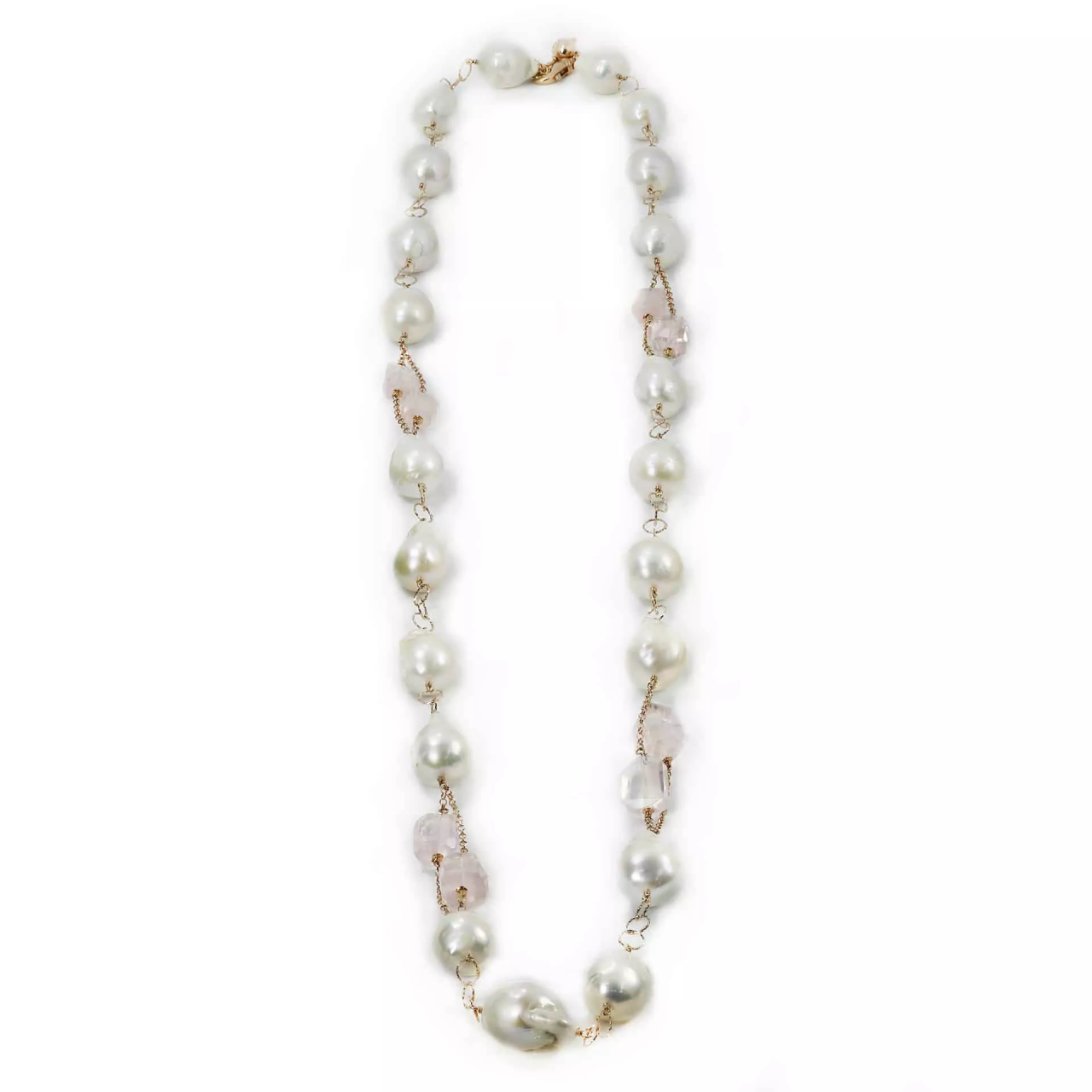 Baroque freshwater pearls & rose quartz beads necklace