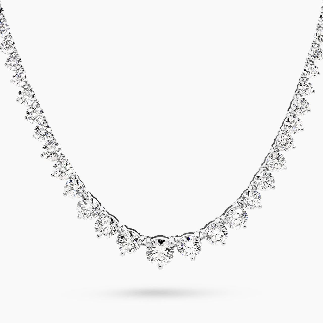 18ct white gold 12.88ct diamond tennis necklace in a three claw setting