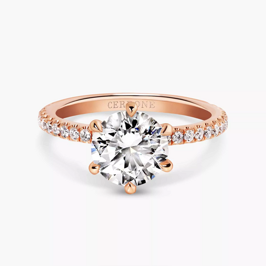 CAPRI DIA - 18ct rose gold six claw round brilliant cut diamond ring