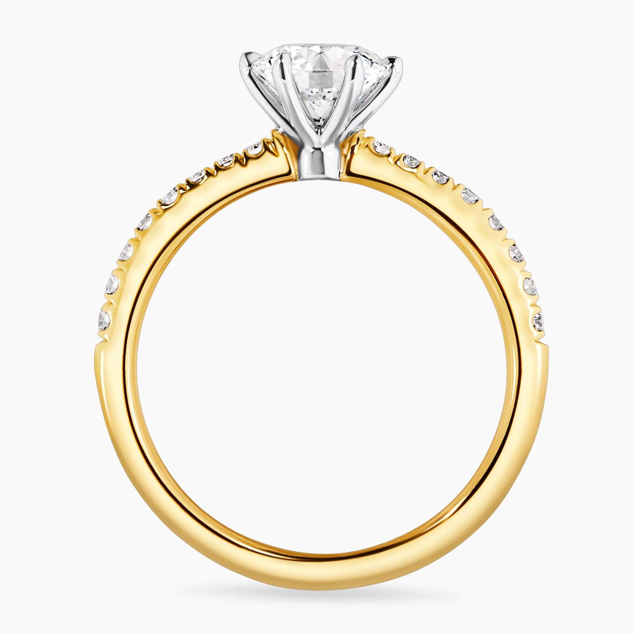 CAPRI DIA BAND - 18ct yellow and white gold round brilliant cut diamond ring in a six claw setting with diamond band side view