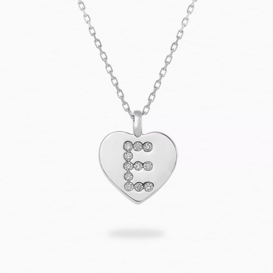 18ct White Gold diamond Initial ‘E’ Heart Necklace
