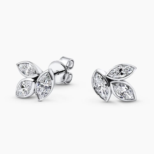 18ct white gold marquise cut diamond leaf design stud earrings