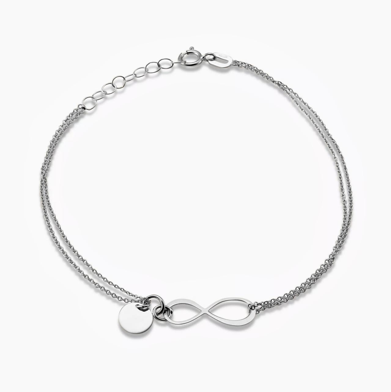18ct white gold infinity and disc 18cm bracelet