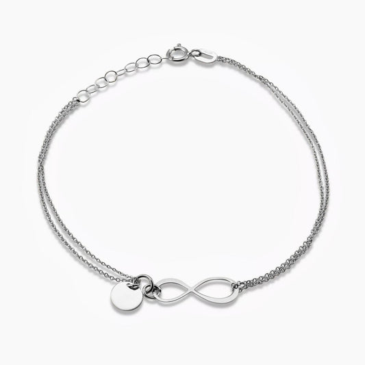 18ct white gold infinity and disc 18cm bracelet