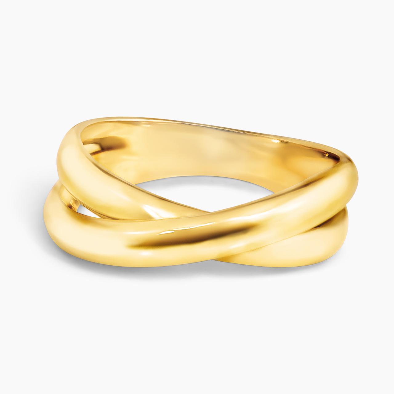18ct yellow gold cross over ring