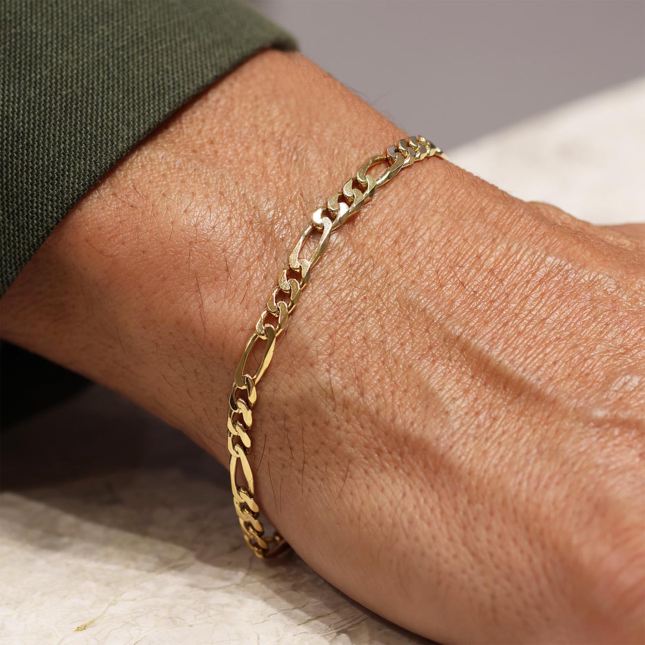 18ct yellow gold 21cm figaro link men's bracelet with parrot clasp