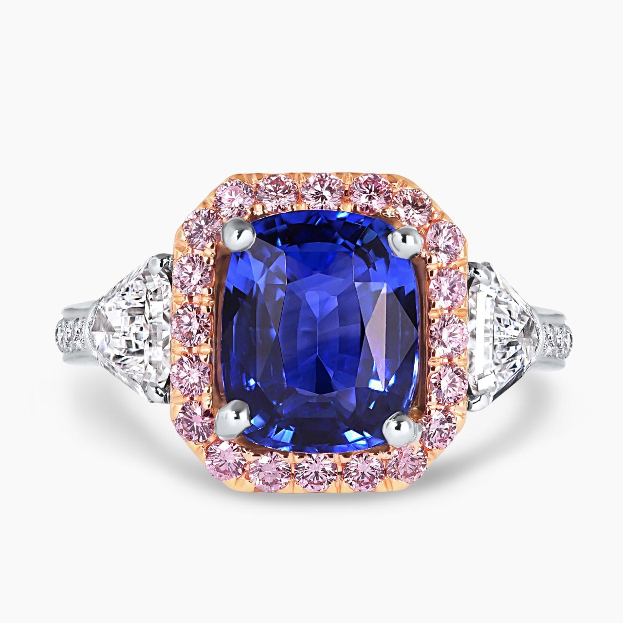 SONGO DI PRIMAVERA - Platinum and 18ct rose gold cushion cut blue sapphire and pink diamond ring