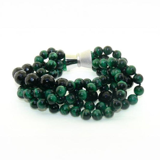 Green tiger eye and onyx beaded bracelet
