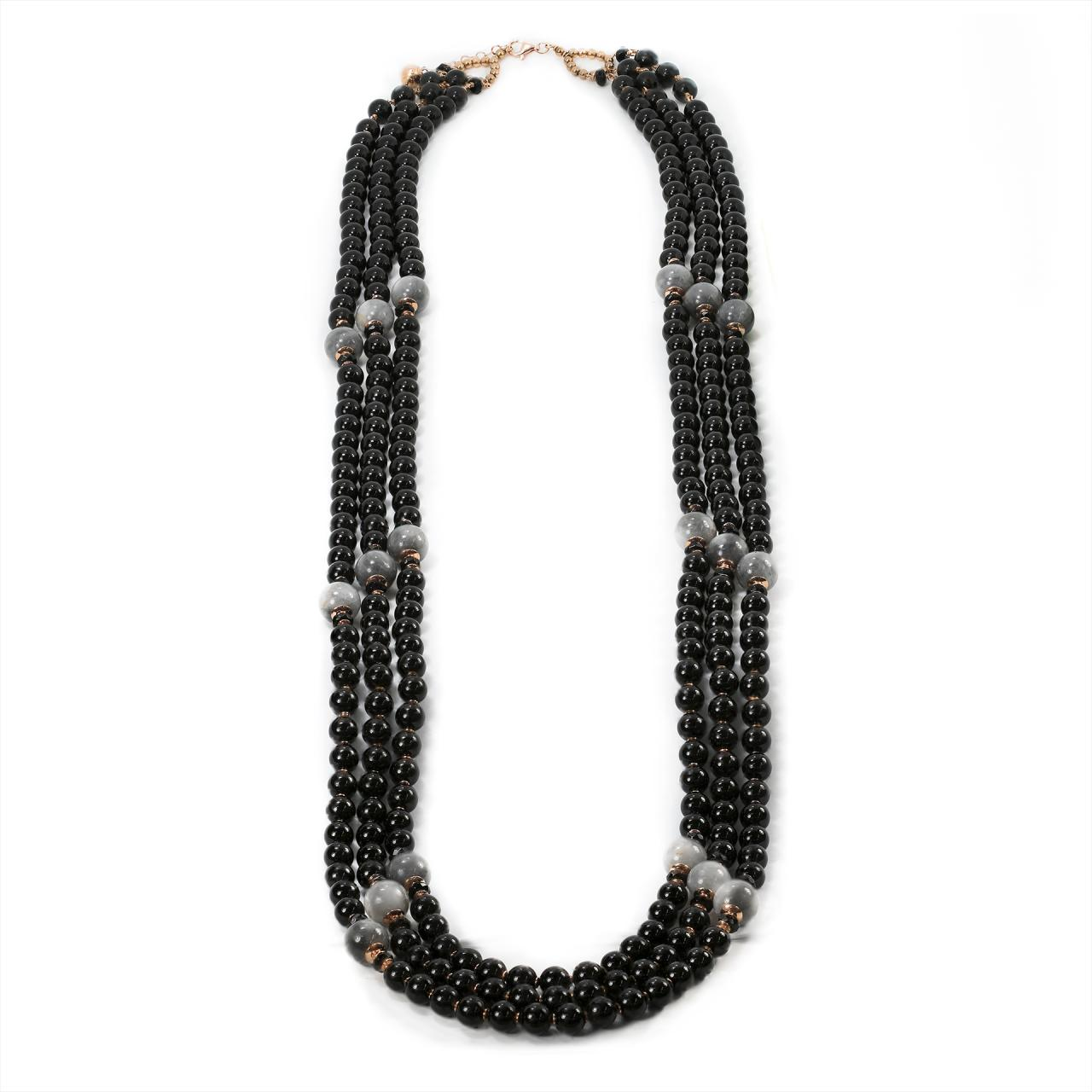 Onyx and moonstone beaded necklace