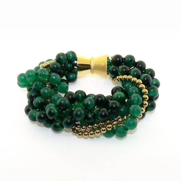 Green tiger eye, Hematite and Green Agate beaded bracelet