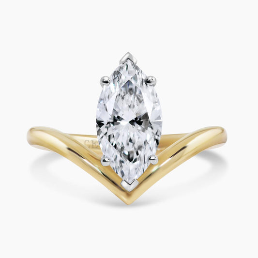 18ct yellow and white gold lab grown marquise cut diamond solitaire ring