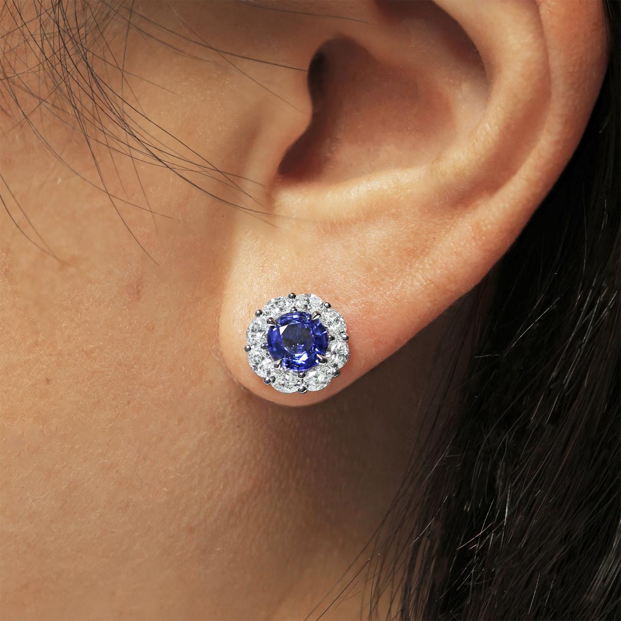 18ct white gold 1.96ct sapphire and diamond stud earrings