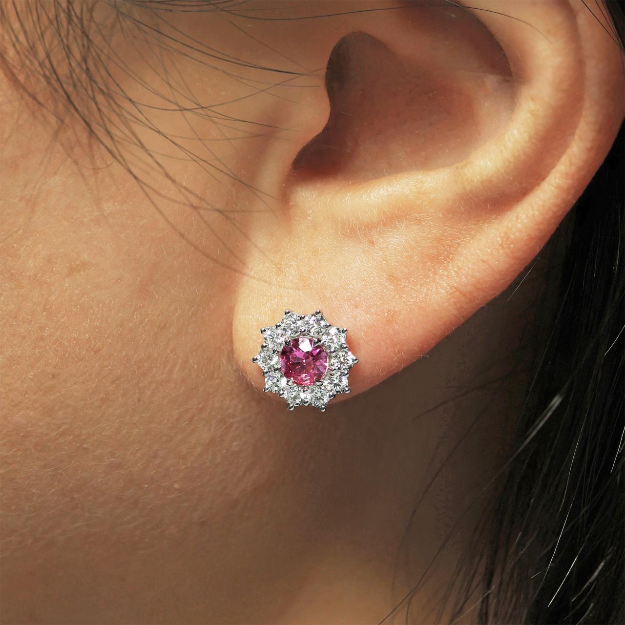 18ct white gold 0.92ct pink sapphire and diamond stud earrings