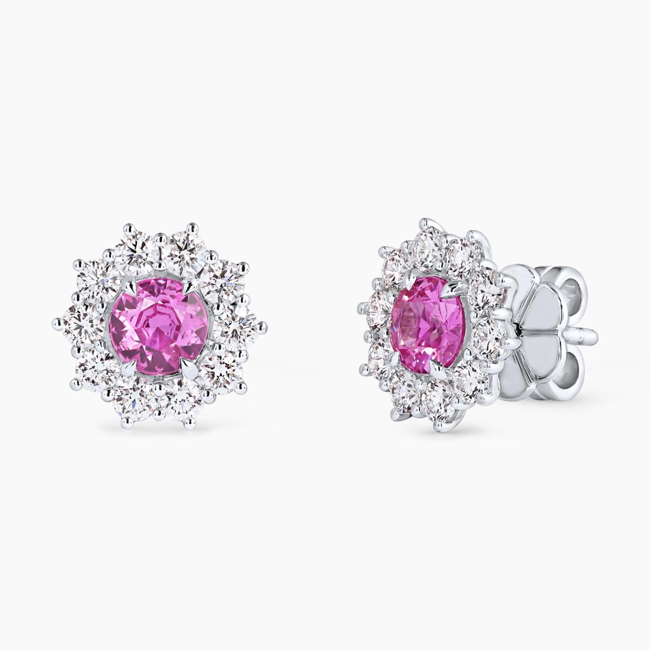 18ct white gold 0.92ct pink sapphire and diamond stud earrings