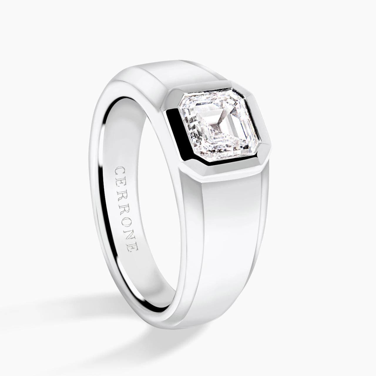 18ct white gold 2.09ct Asscher cut LAB grown Diamond Men's ring in a bezel setting
