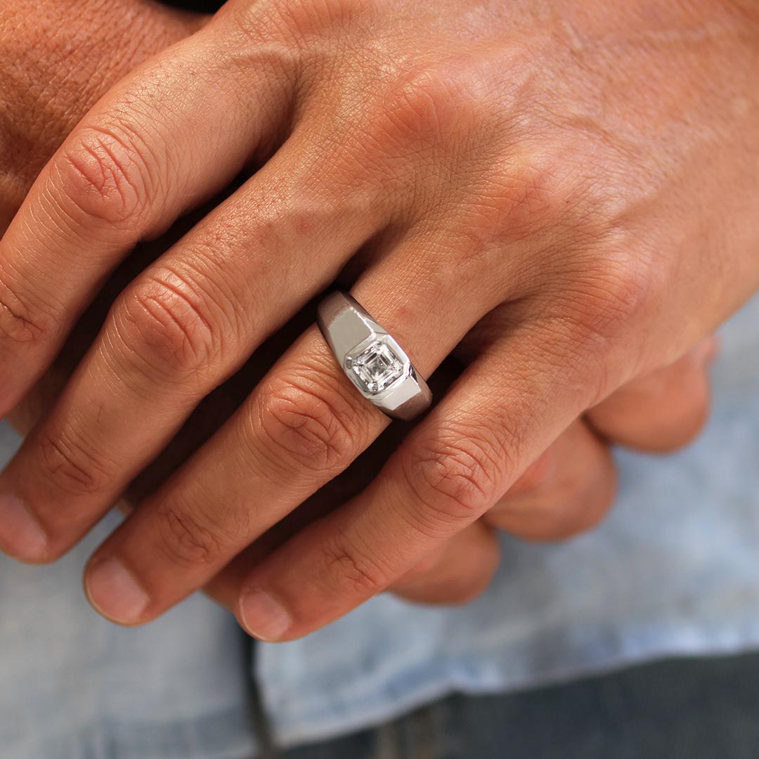 18ct white gold 2.09ct Asscher cut LAB grown Diamond Men's ring in a bezel setting