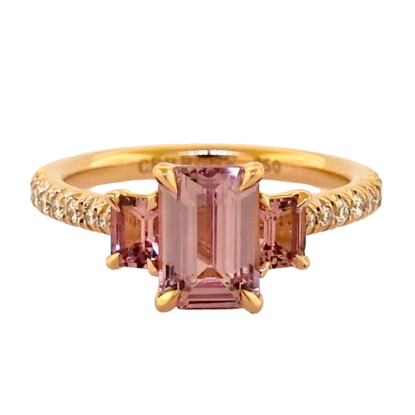 18ct rose gold Ceylonese Padparadscha sapphire and diamond ring