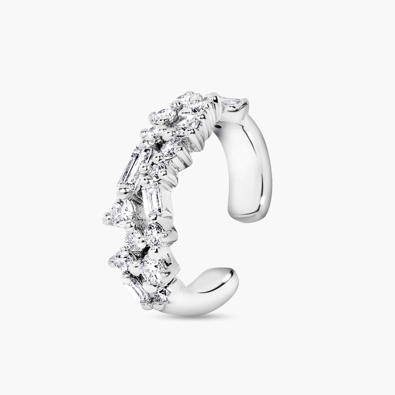 18ct white gold baguette and round cut LAB Diamonds ear cuff